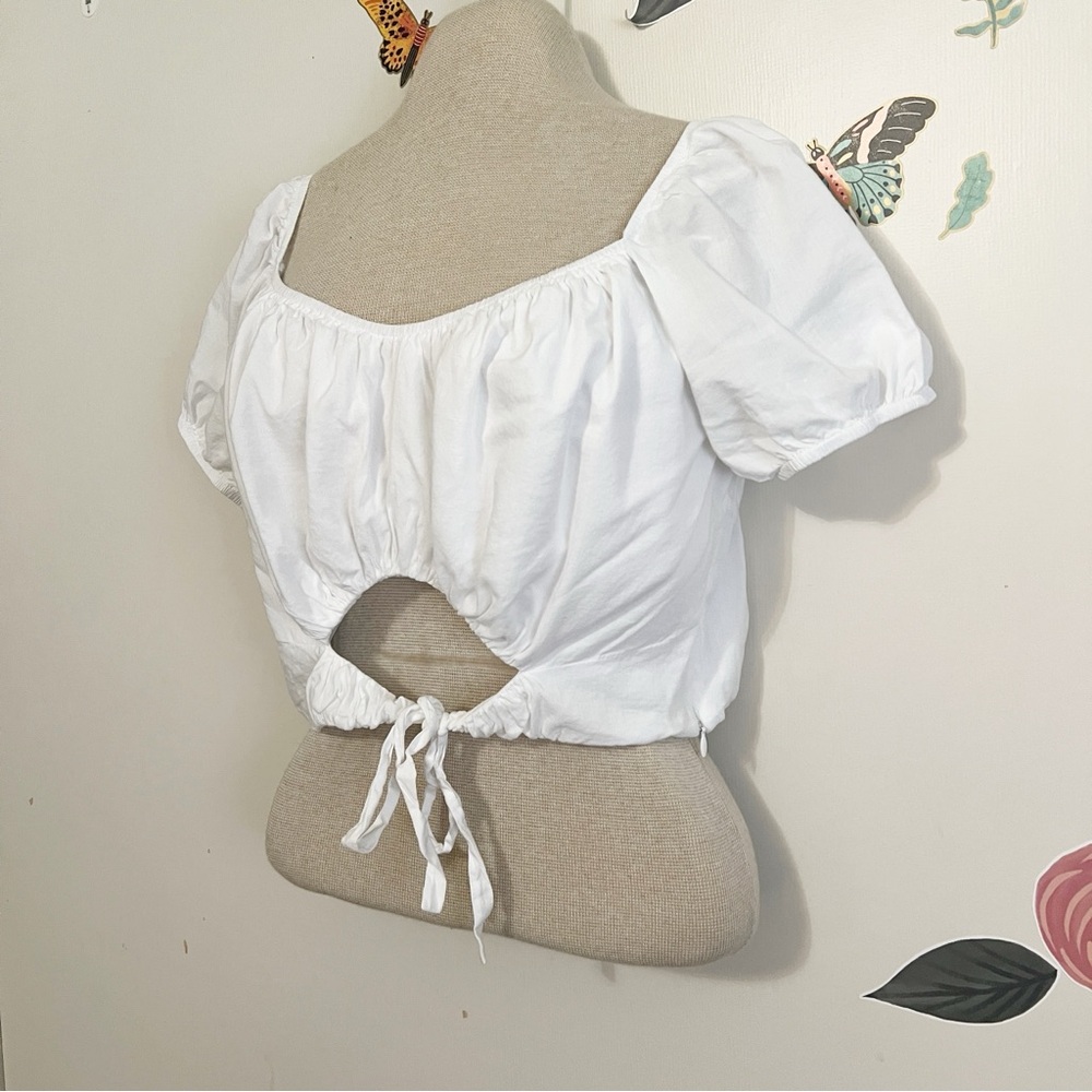 Reformation Pimenta White Off-Shoulder Tie-Front Cutout Crop Top 10 - Picture 3 of 10